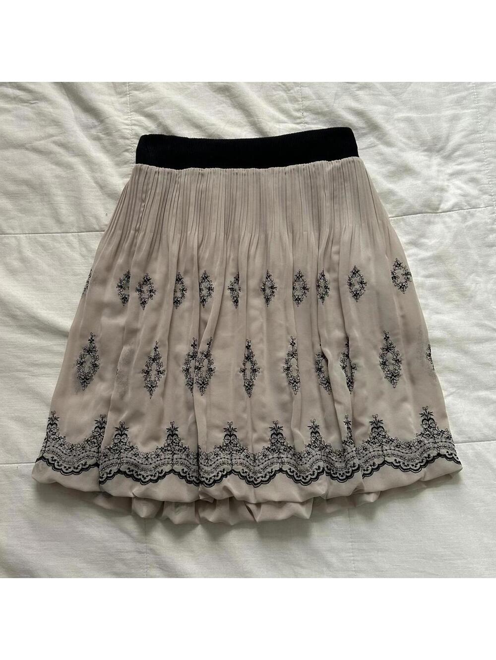 Axes Femme Cream Black Embroidered Bubble Hem Midi Skirt Lolita M Japan